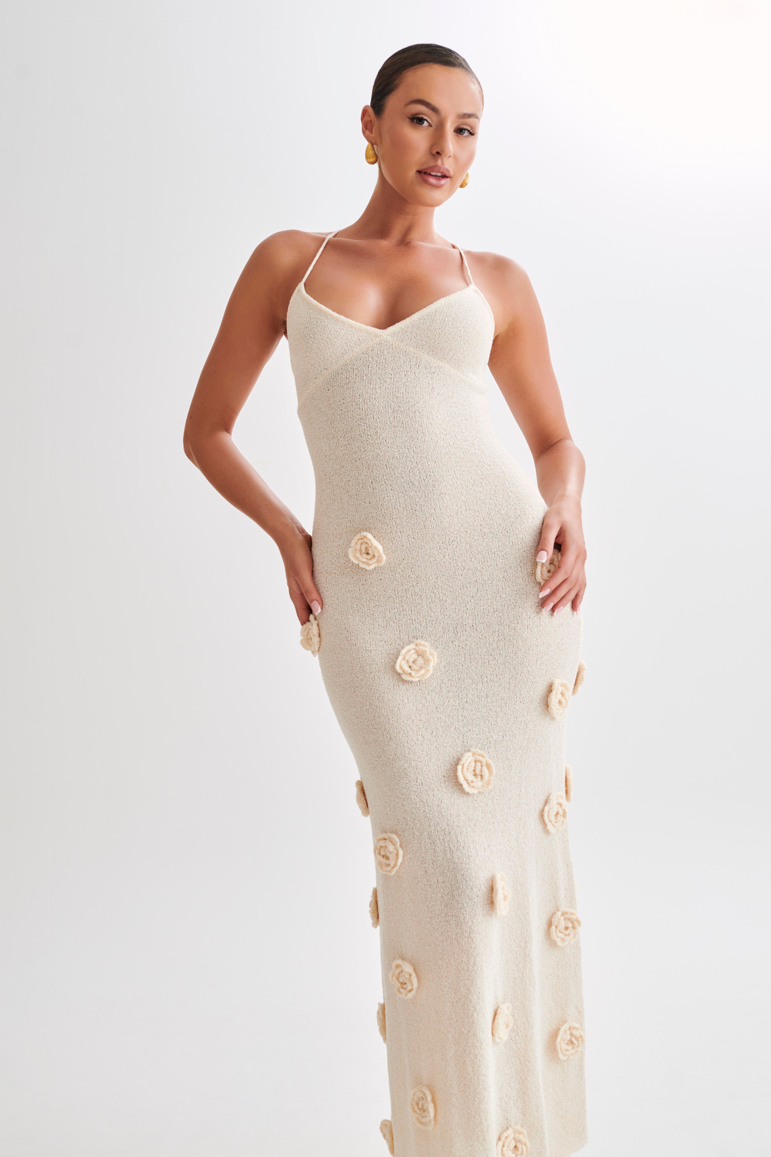 Suki Crochet Maxi Dress with Floral Appliqué, Cuavan