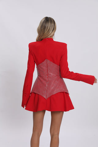 Keilani Long-Sleeve Mini Dress — Red