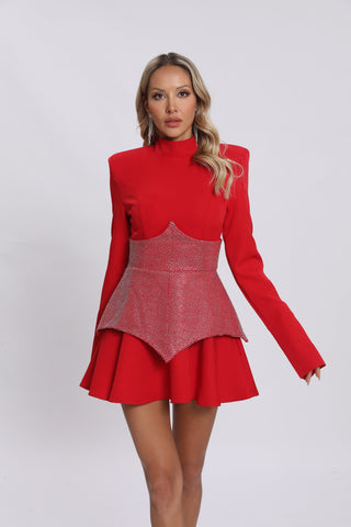 Keilani Long-Sleeve Mini Dress — Red