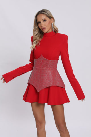 Keilani Long-Sleeve Mini Dress — Red