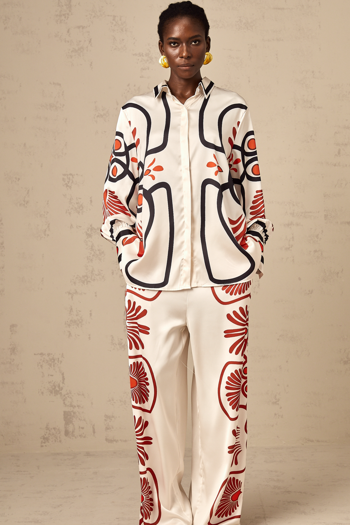 Amaranta Graphic Print Shirt and Trousers Set — White & Multicolor