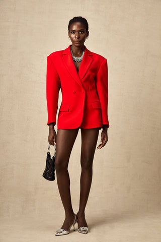 Coline Double-Breasted Hourglass Blazer — Red