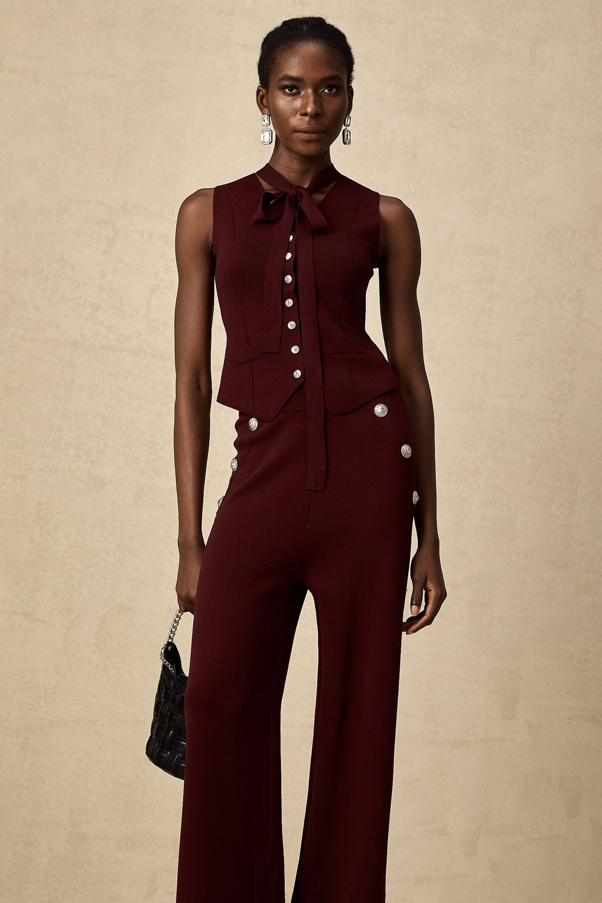 Calandra Knit Vest and Trousers Set — Dark Red