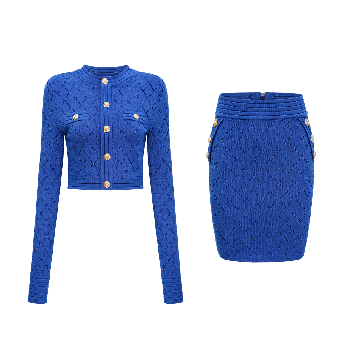 Maëlys Knitted Top and Skirt Set — Blue