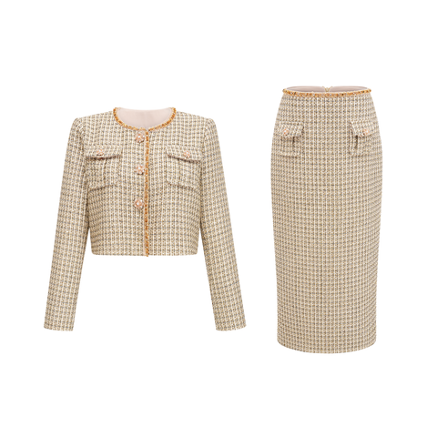 Aëlle Gold Tweed Sequin Jacket and Skirt Set