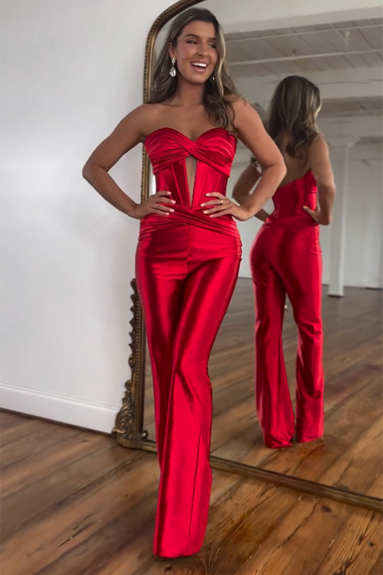 Radiant Rouge Strapless Corset Jumpsuit, Cuavan