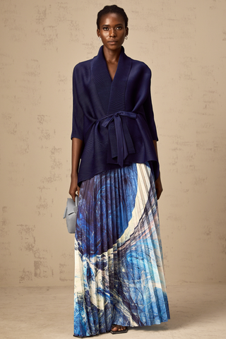 Debbie Patterned Cape and Skirt Set — Blue