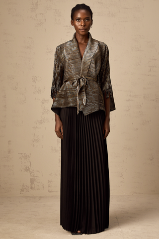 Dextard Gilded Cape Top and Skirt Set — Black