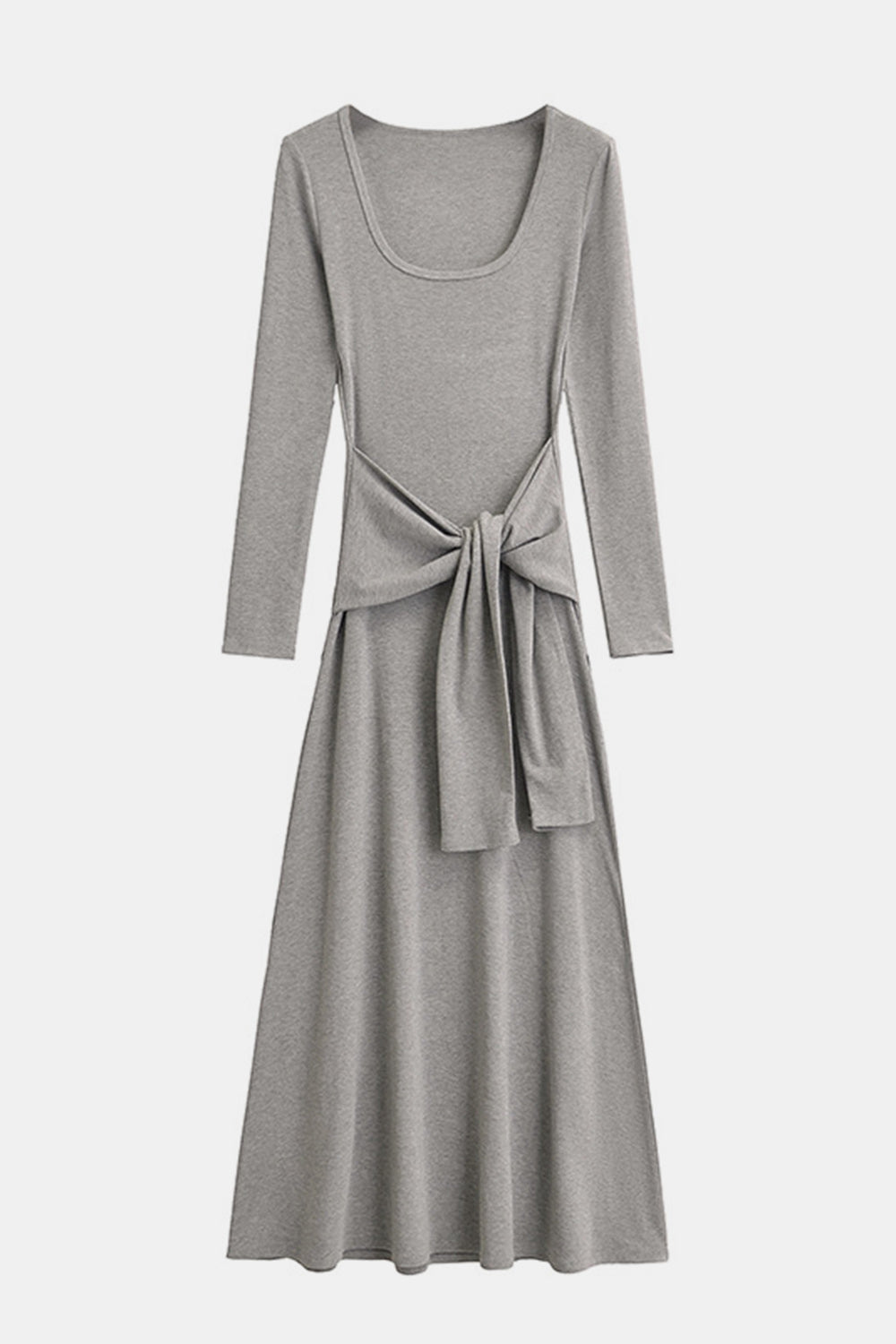 Tied Scoop Neck Long Sleeve Maxi Dress, Cuavan