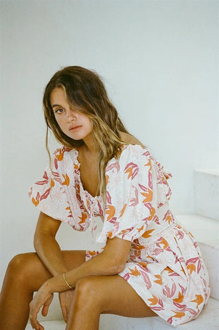 Floral Mini Dress — Orange (Short Sleeve), Cuavan