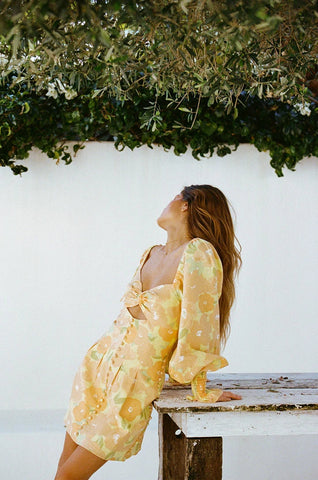 Floral Mini Dress — Orange (Long Sleeve), Cuavan
