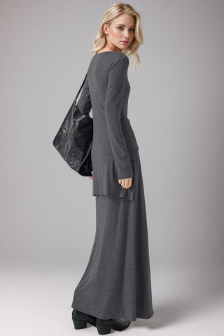 Tied Scoop Neck Long Sleeve Maxi Dress, Cuavan