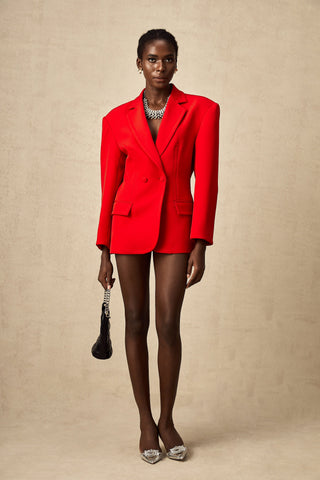 Coline Double-Breasted Hourglass Blazer — Red