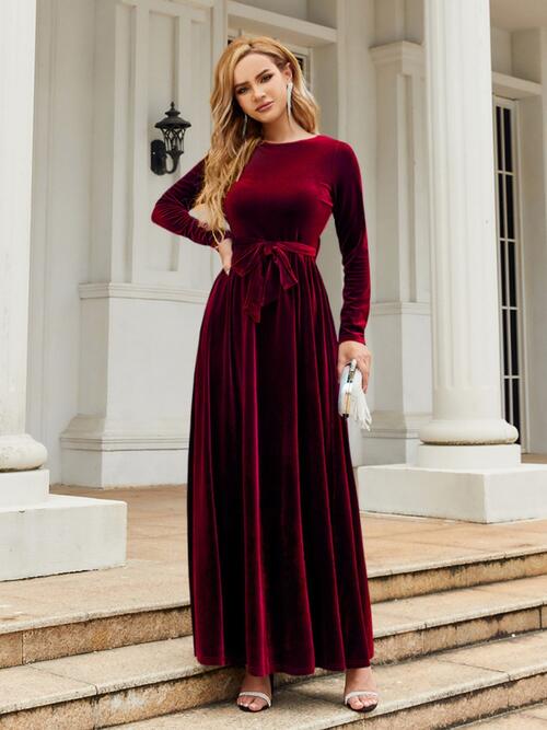 Tie-Front Long Sleeve Maxi Dress, Cuavan
