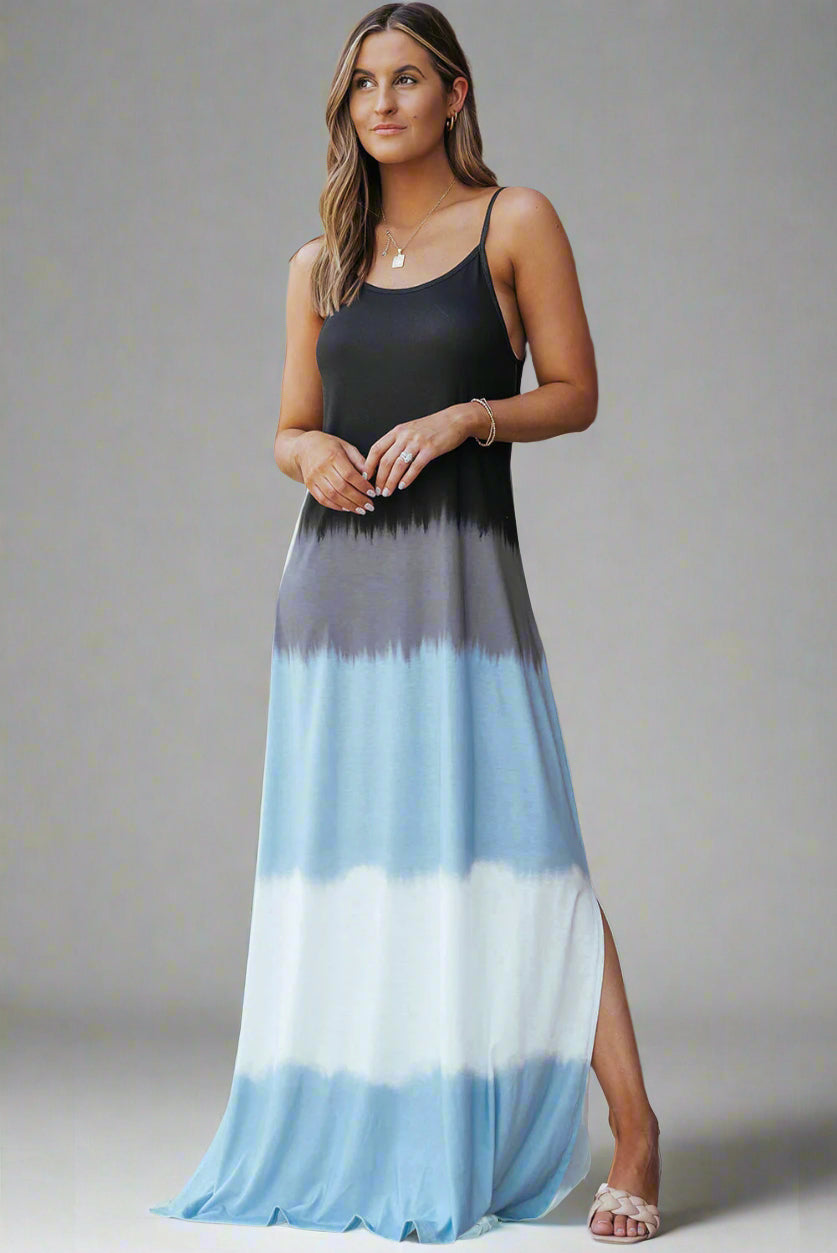 Color Block Scoop Neck Maxi Cami Dress, Cuavan