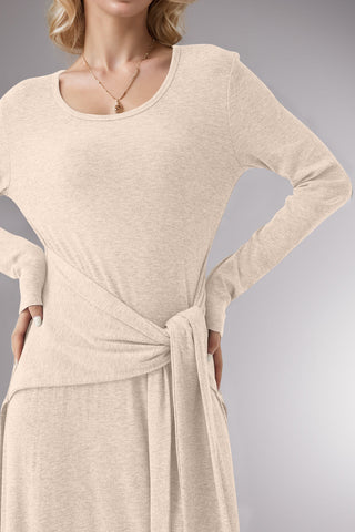Tied Scoop Neck Long Sleeve Maxi Dress, Cuavan