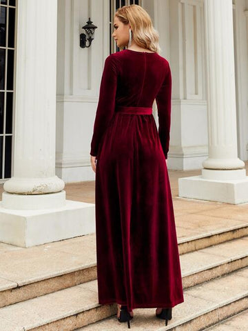 Tie-Front Long Sleeve Maxi Dress, Cuavan