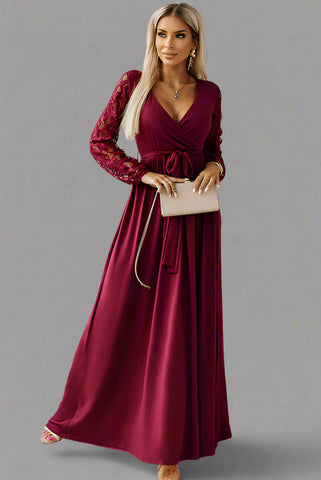 Lace Detail Tie-Waist Maxi Dress, Cuavan