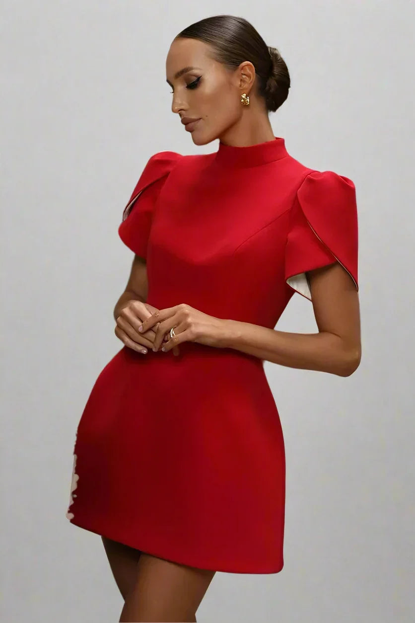Crimson Grace Mock Neck Mini Dress, Cuavan