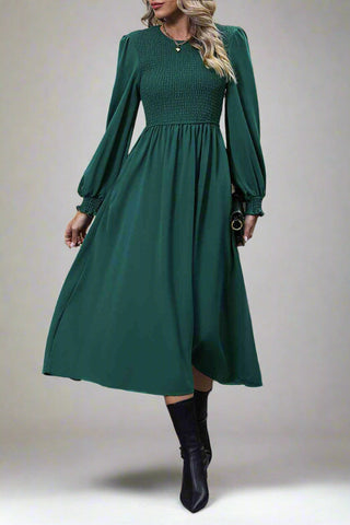 Smocked Long Sleeve Midi Dress, Cuavan