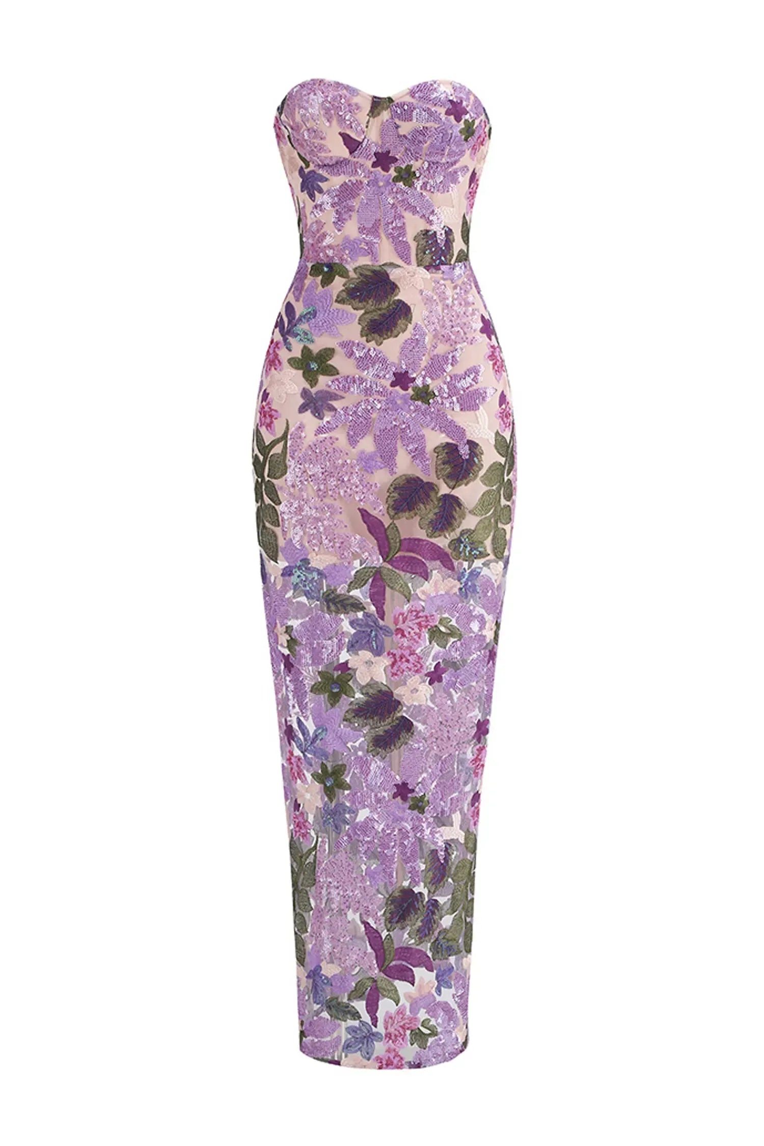 Kevin Embroidered Sequin Maxi Dress — Purple, Cuavan