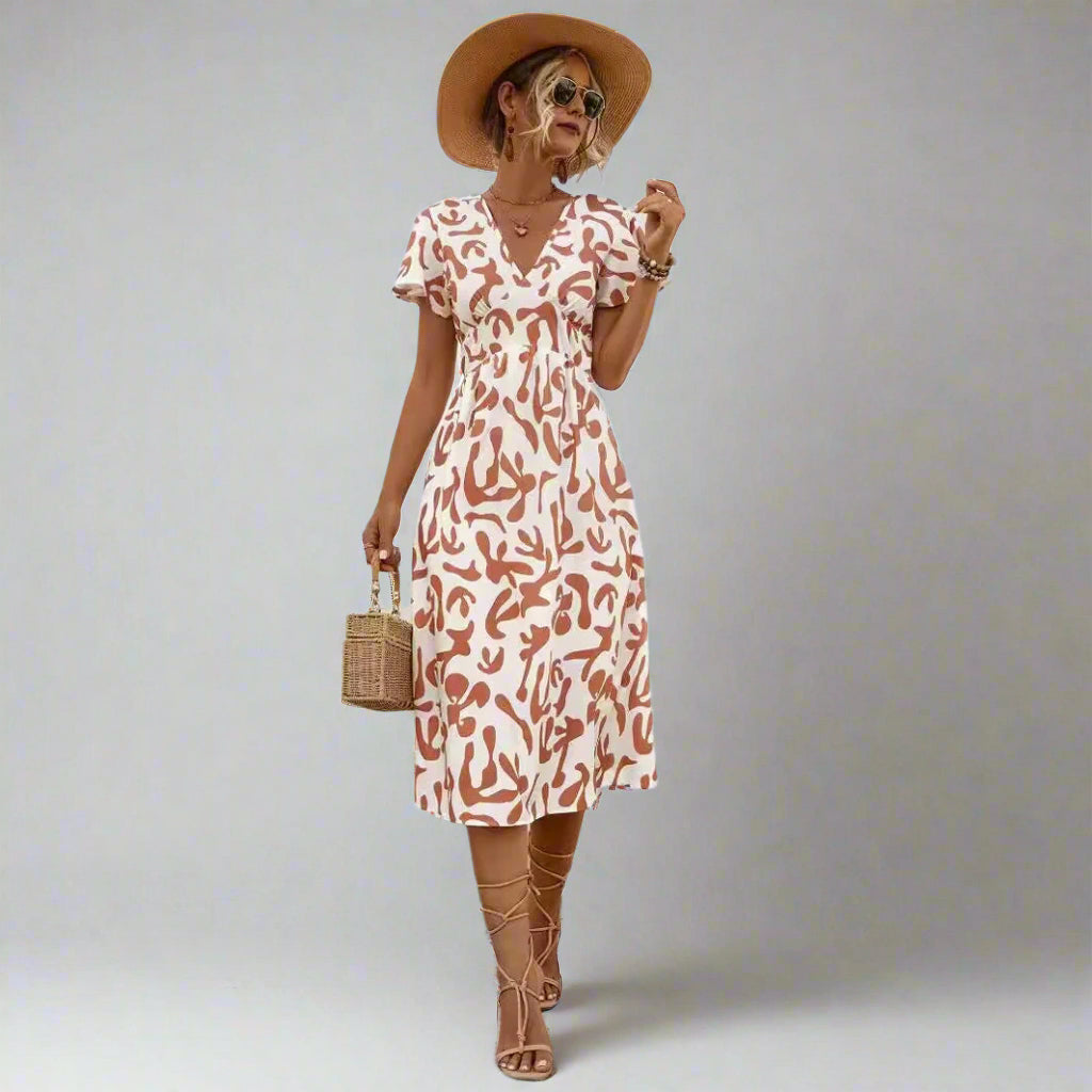 Floral Surplice Midi Dress — Orange, Cuavan