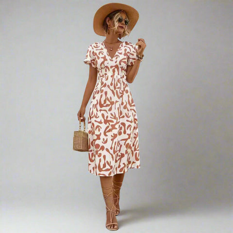 Floral Surplice Midi Dress — Orange, Cuavan