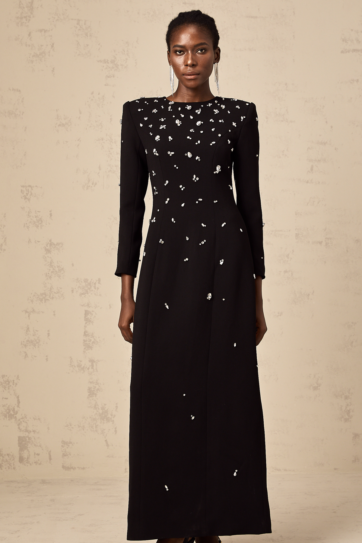 Imelda Crystal-Embellished Maxi Dress — Black