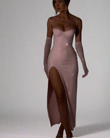Strapless Long-Sleeve Party Dress, Cuavan