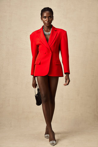 Coline Double-Breasted Hourglass Blazer — Red