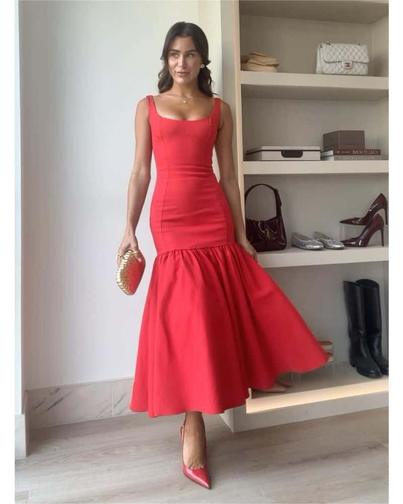 Patchwork Party Dress — Red, Cuavan
