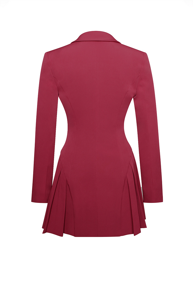Burgundy Deep-V Blazer Mini Dress, Cuavan