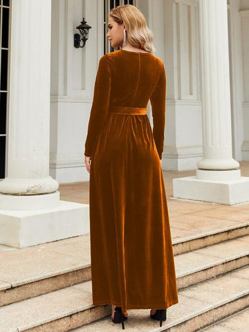 Tie-Front Long Sleeve Maxi Dress, Cuavan