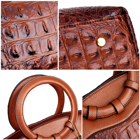 Vintage Crocodile-Embossed Leather Bag