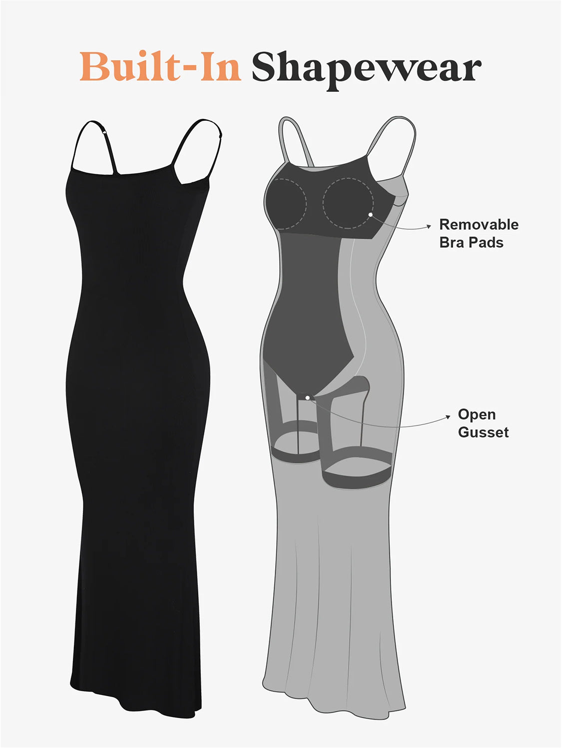 Sleek Contour Maxi Dress with Built-In Shapewear, Cuavan