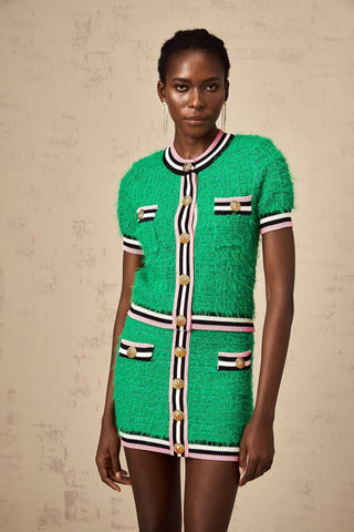 Camille Tweed Top and Skirt Set — Bright Green