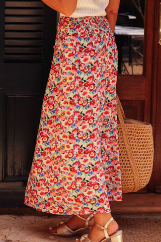 Slit Floral Midi Skirt, Cuavan