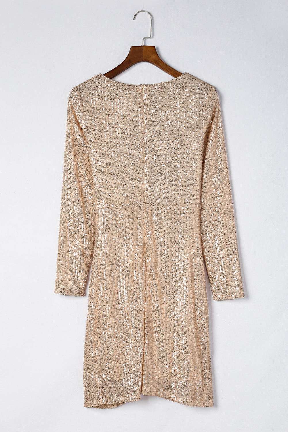 Sequin Knot Round Neck Long Sleeve Mini Dress, Cuavan