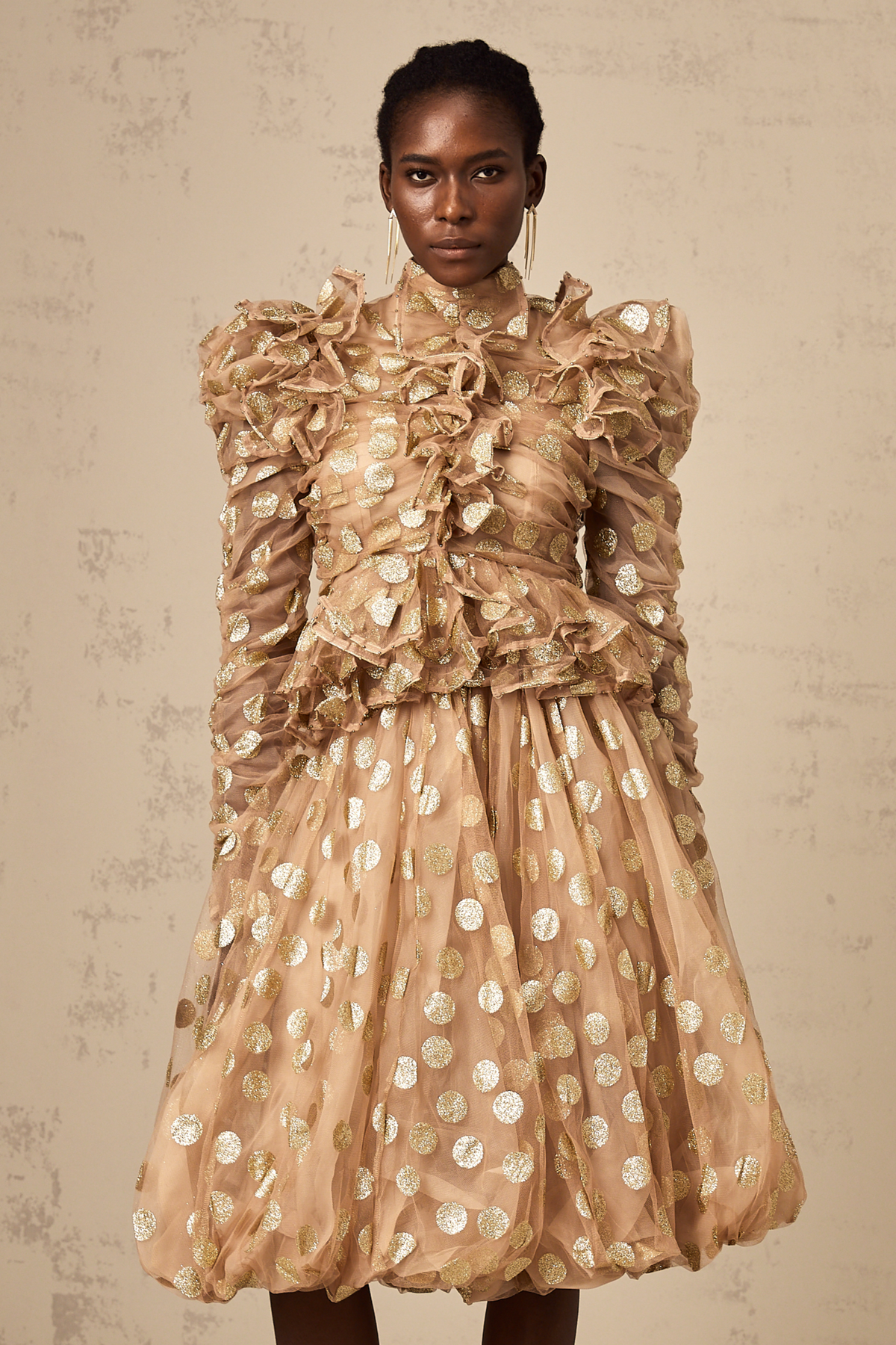 Frida Polka-Dot Tulle Blouse and Skirt Set