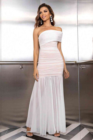 One-Shoulder Ruched Maxi Dress, Cuavan