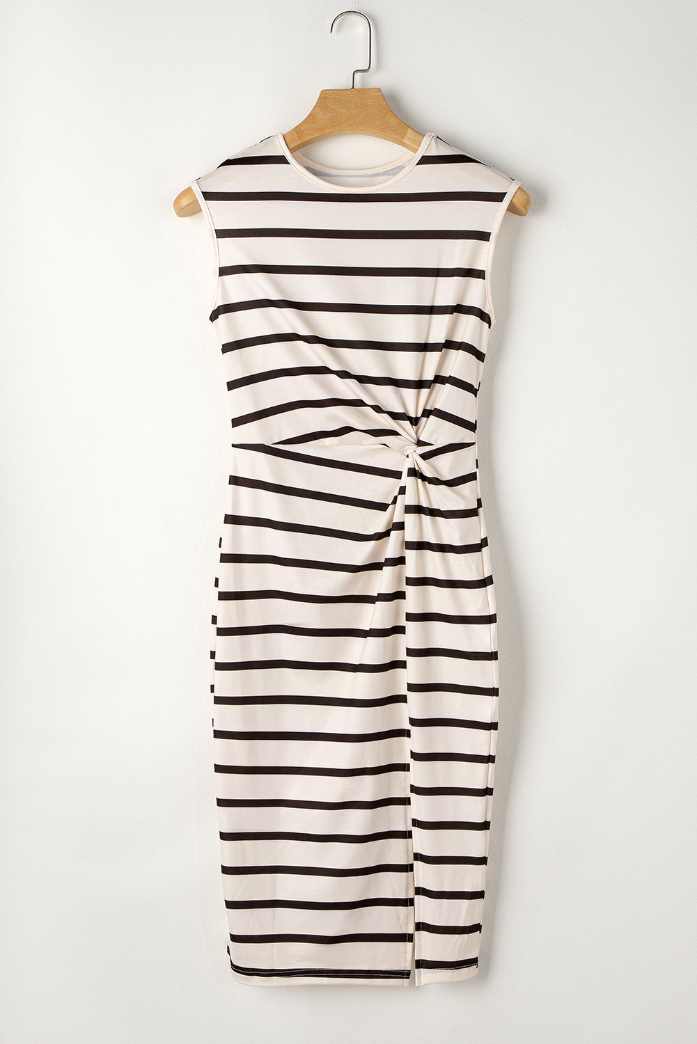 Twist Side-Split Midi Dress — Khaki Stripe, Cuavan