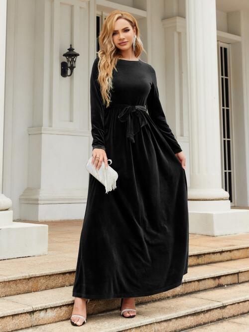 Tie-Front Long Sleeve Maxi Dress, Cuavan
