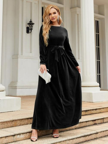 Tie-Front Long Sleeve Maxi Dress, Cuavan