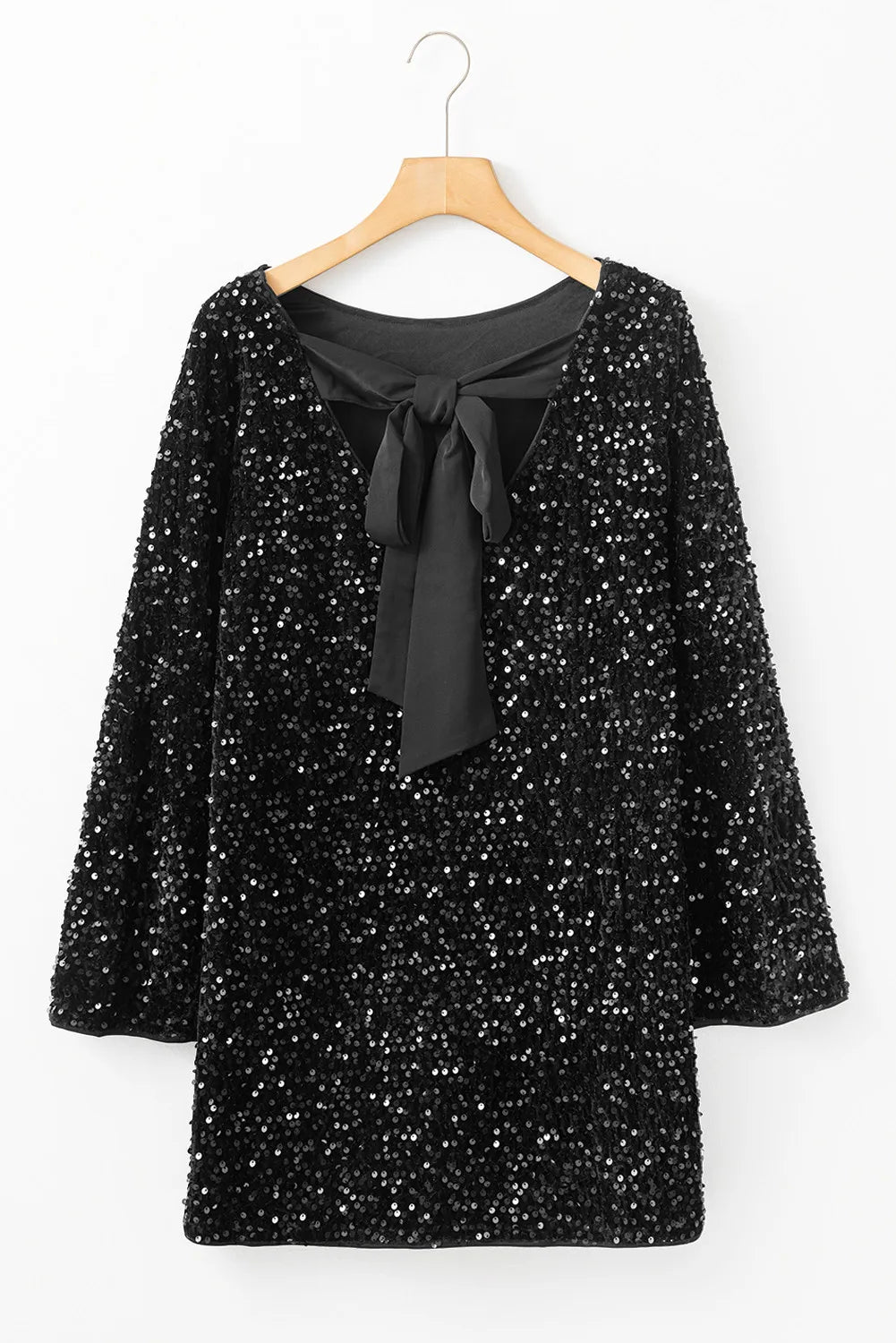 Sequin Round Neck Long Sleeve Mini Dress, Cuavan