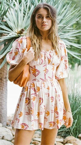 Floral Mini Dress — Orange (Short Sleeve), Cuavan