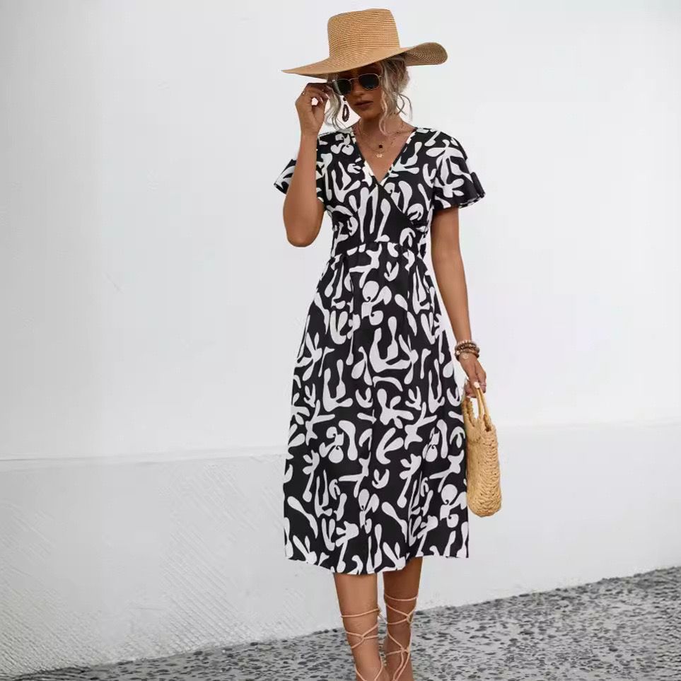 Floral Surplice Midi Dress — Orange, Cuavan
