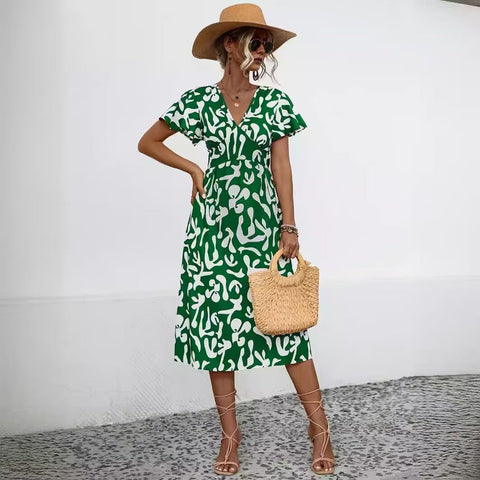Floral Surplice Midi Dress — Orange, Cuavan