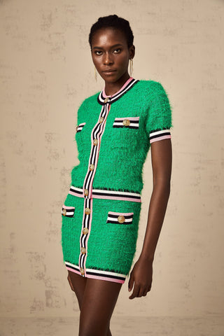 Camille Tweed Top and Skirt Set — Bright Green