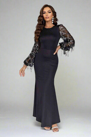 Sequin Round Neck Maxi Dress, Cuavan