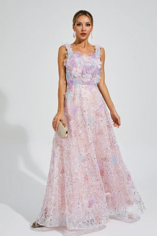 Adolph Floral Sequin Maxi Dress — Pink